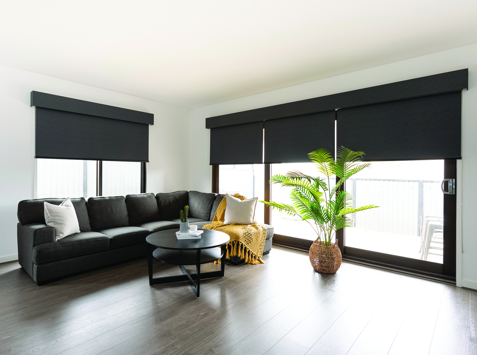 Black Blockout Blinds with Pelmets