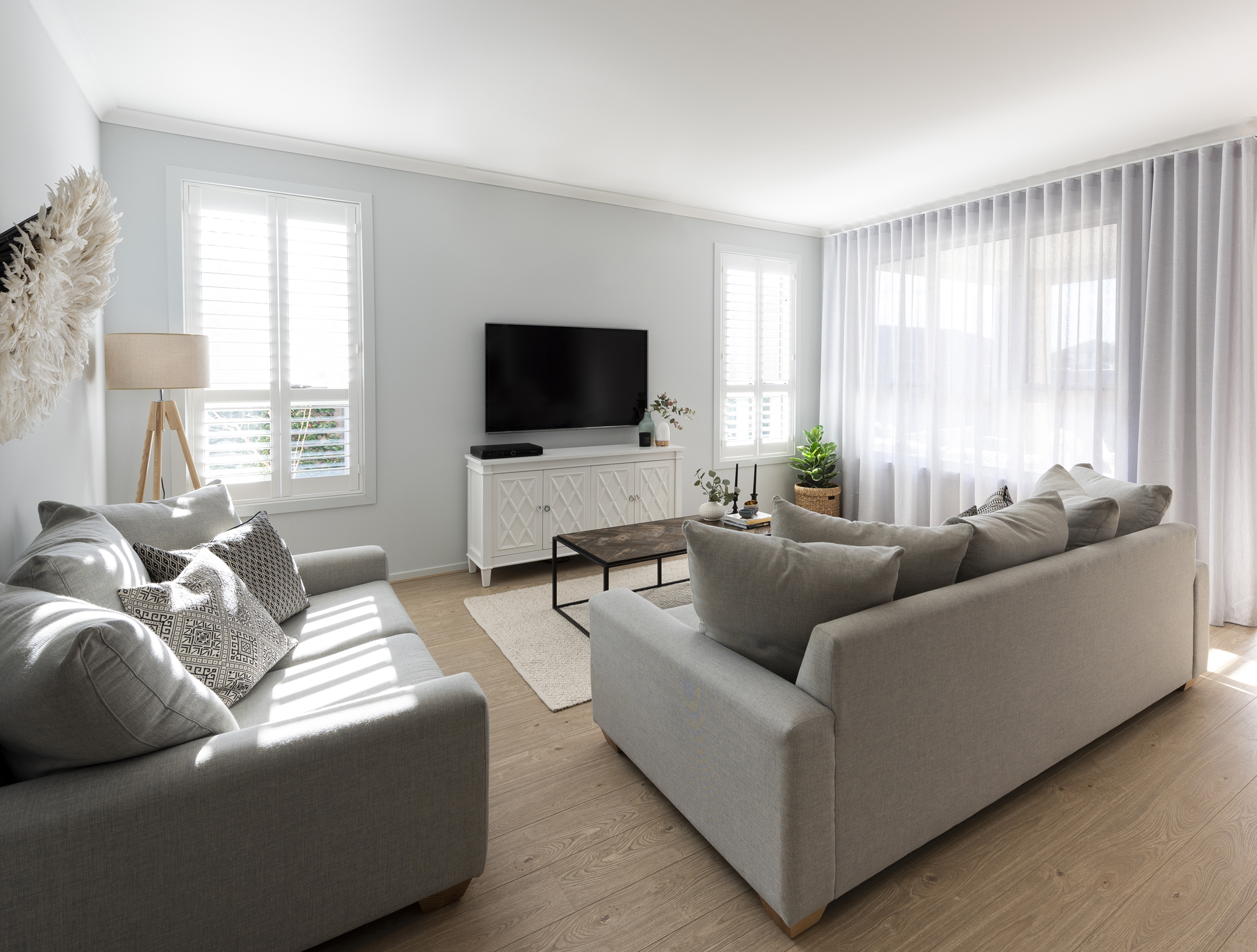 Shutters and Wave Fold Sheer Curtains