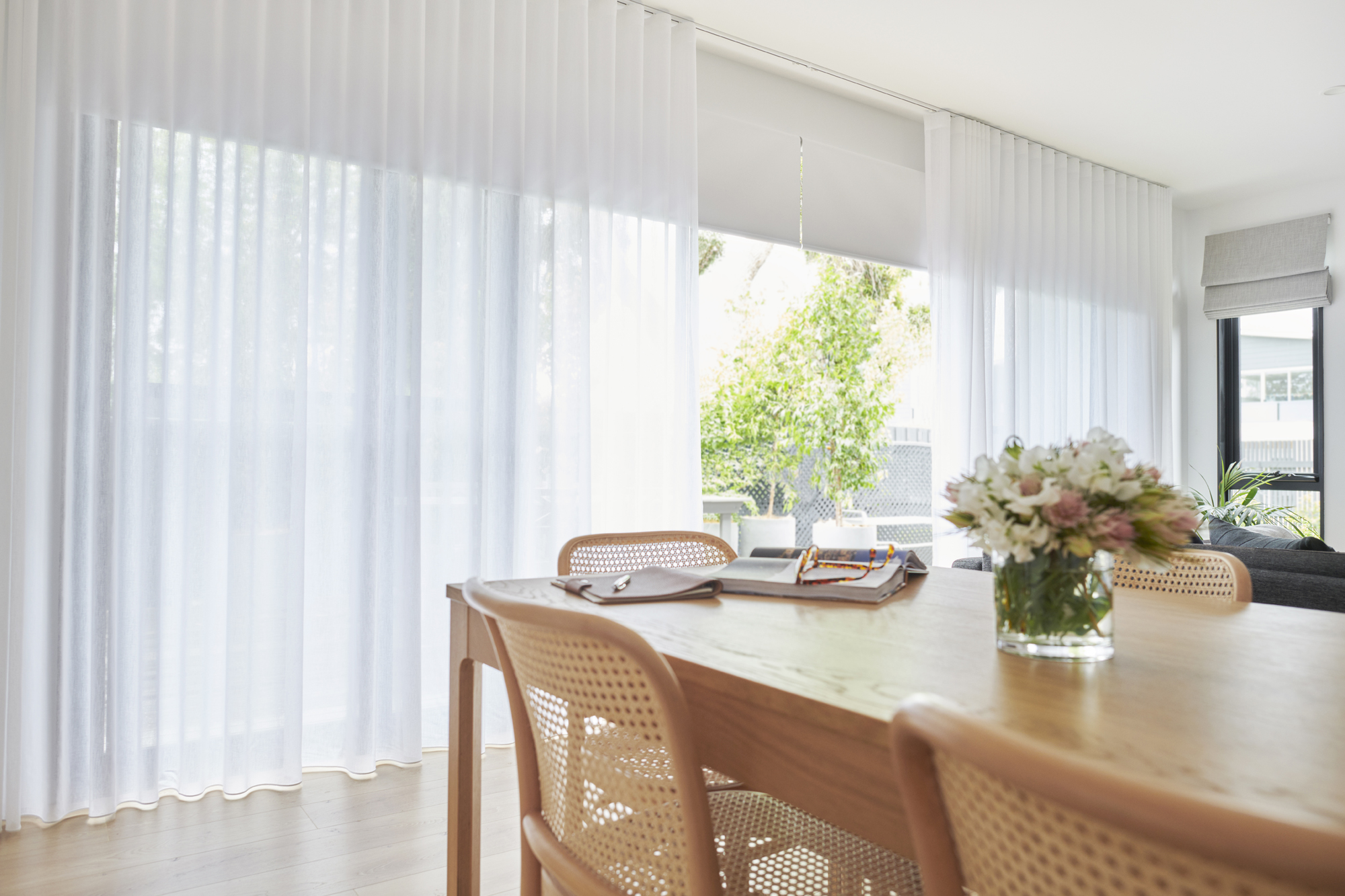 Wave Fold Sheer Curtains with Blockout Blinds