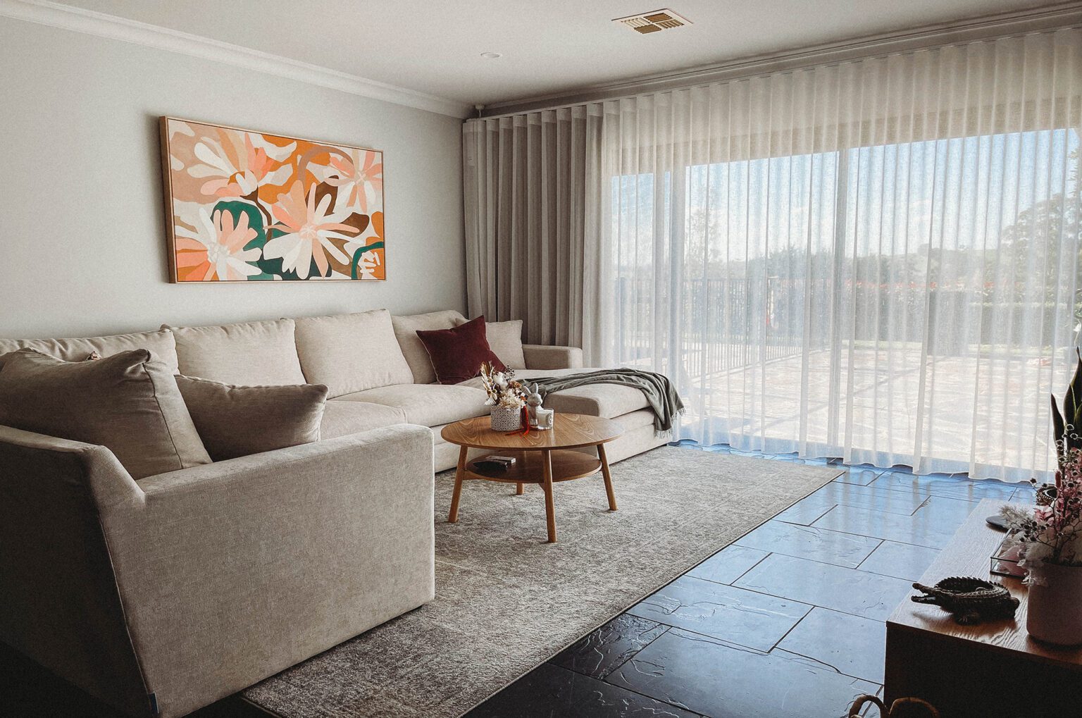 Before + After in Diggers Rest. dollar curtains + blinds