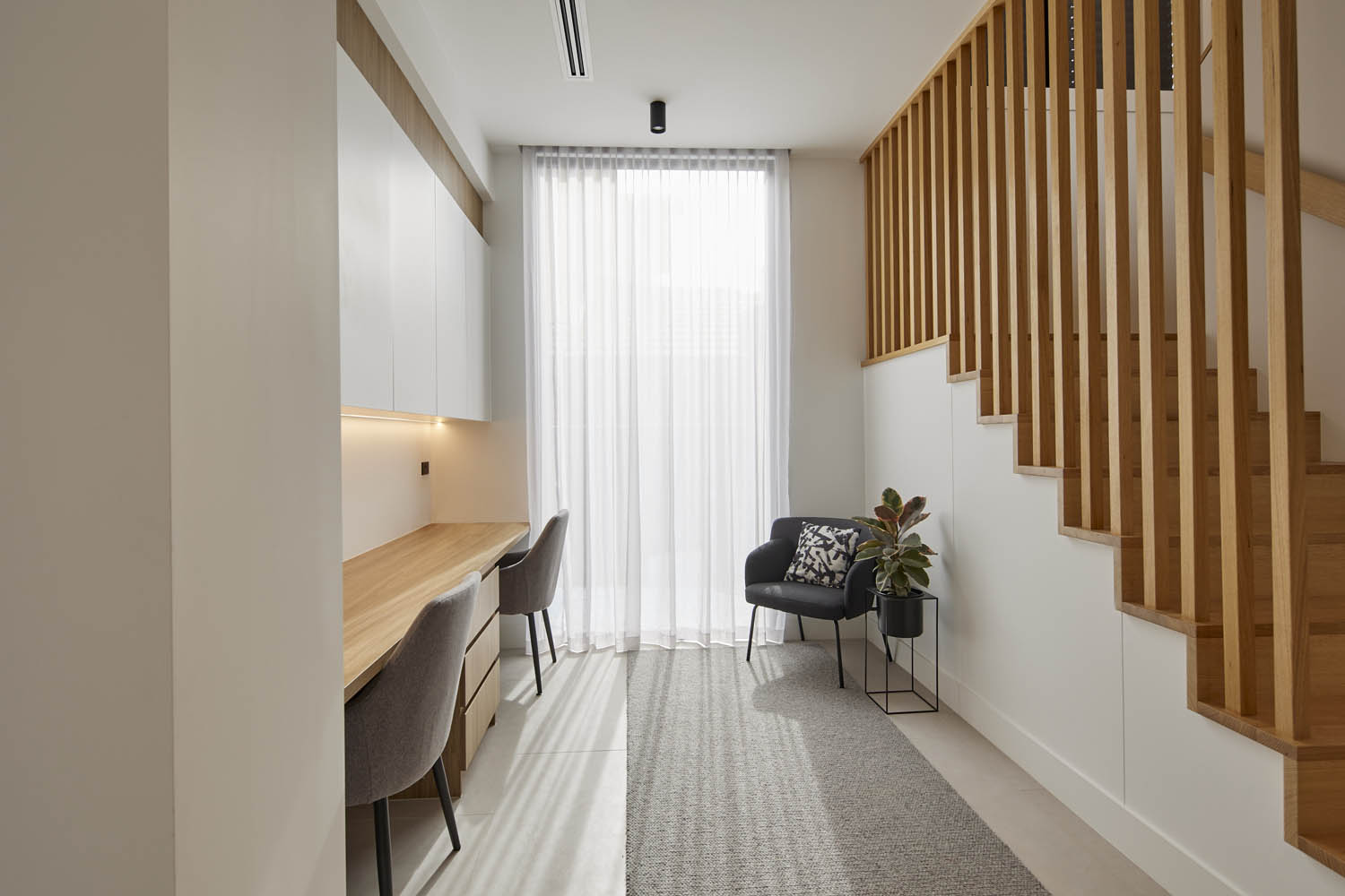 Wave Fold Sheer Curtains in office nook